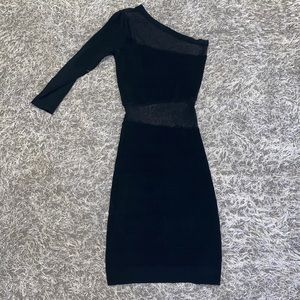 Black One Shoulder sheer Mesh panel Bodycon dress